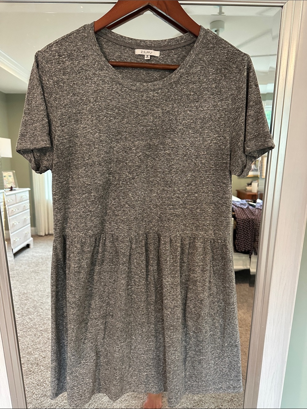 Z Supply Heather Gray Short Sleeve Gathered Tee Dress